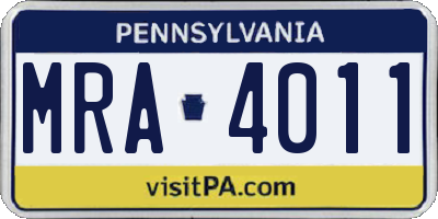 PA license plate MRA4011