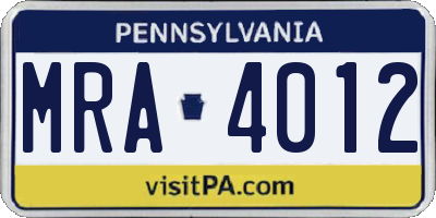 PA license plate MRA4012