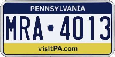 PA license plate MRA4013