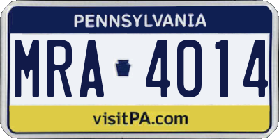 PA license plate MRA4014