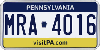 PA license plate MRA4016