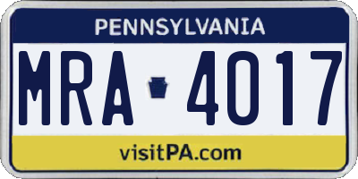 PA license plate MRA4017