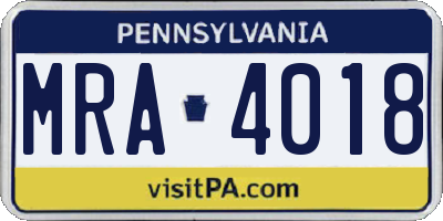 PA license plate MRA4018