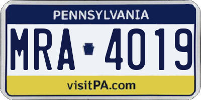 PA license plate MRA4019