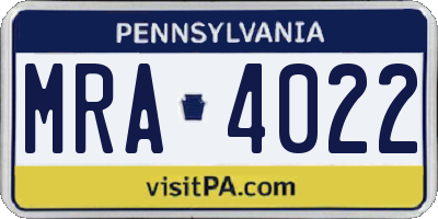 PA license plate MRA4022