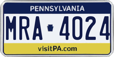 PA license plate MRA4024