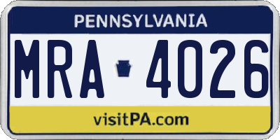 PA license plate MRA4026