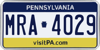 PA license plate MRA4029