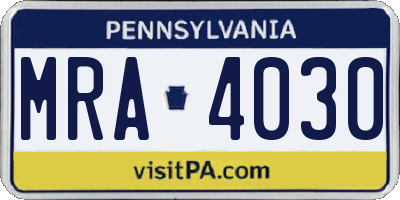 PA license plate MRA4030
