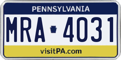 PA license plate MRA4031