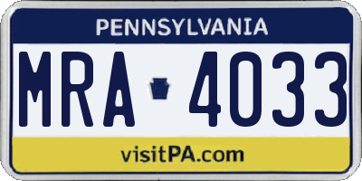 PA license plate MRA4033