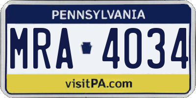 PA license plate MRA4034