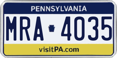 PA license plate MRA4035