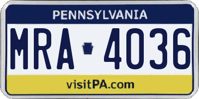 PA license plate MRA4036