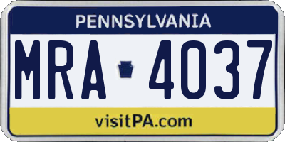 PA license plate MRA4037