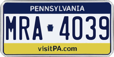 PA license plate MRA4039