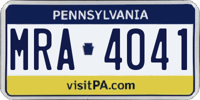 PA license plate MRA4041