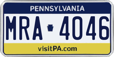 PA license plate MRA4046
