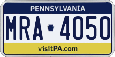 PA license plate MRA4050
