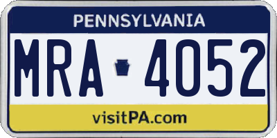 PA license plate MRA4052