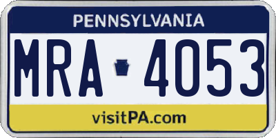 PA license plate MRA4053