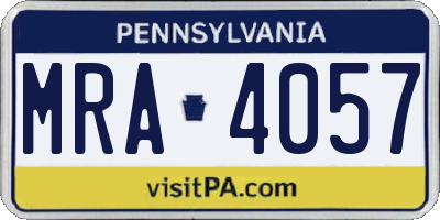 PA license plate MRA4057