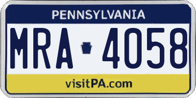 PA license plate MRA4058