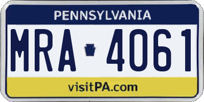 PA license plate MRA4061