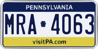 PA license plate MRA4063