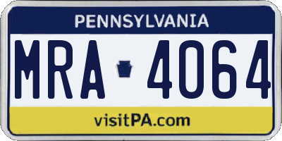 PA license plate MRA4064