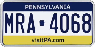 PA license plate MRA4068
