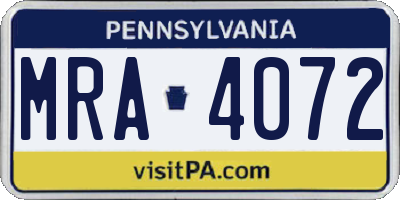 PA license plate MRA4072