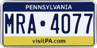 PA license plate MRA4077