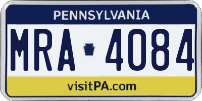 PA license plate MRA4084