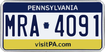 PA license plate MRA4091