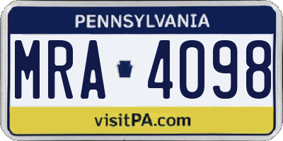 PA license plate MRA4098