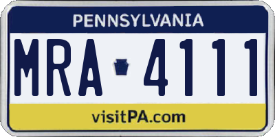 PA license plate MRA4111