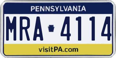 PA license plate MRA4114