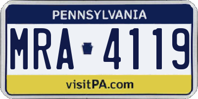 PA license plate MRA4119