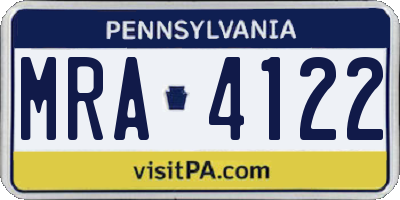PA license plate MRA4122