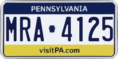 PA license plate MRA4125