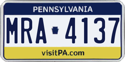 PA license plate MRA4137
