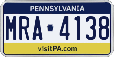 PA license plate MRA4138