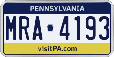 PA license plate MRA4193