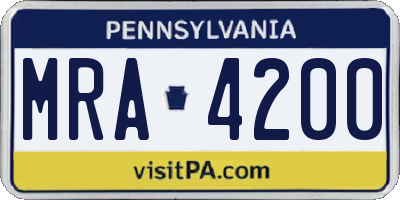 PA license plate MRA4200