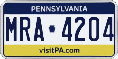 PA license plate MRA4204