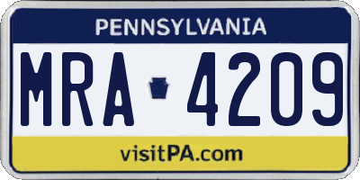 PA license plate MRA4209