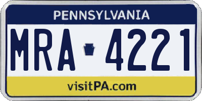 PA license plate MRA4221