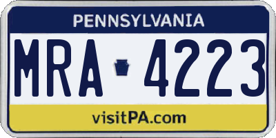 PA license plate MRA4223