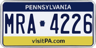 PA license plate MRA4226